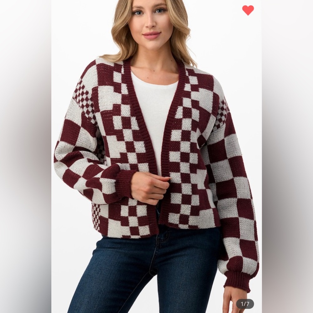 Black and white checkered cardigan